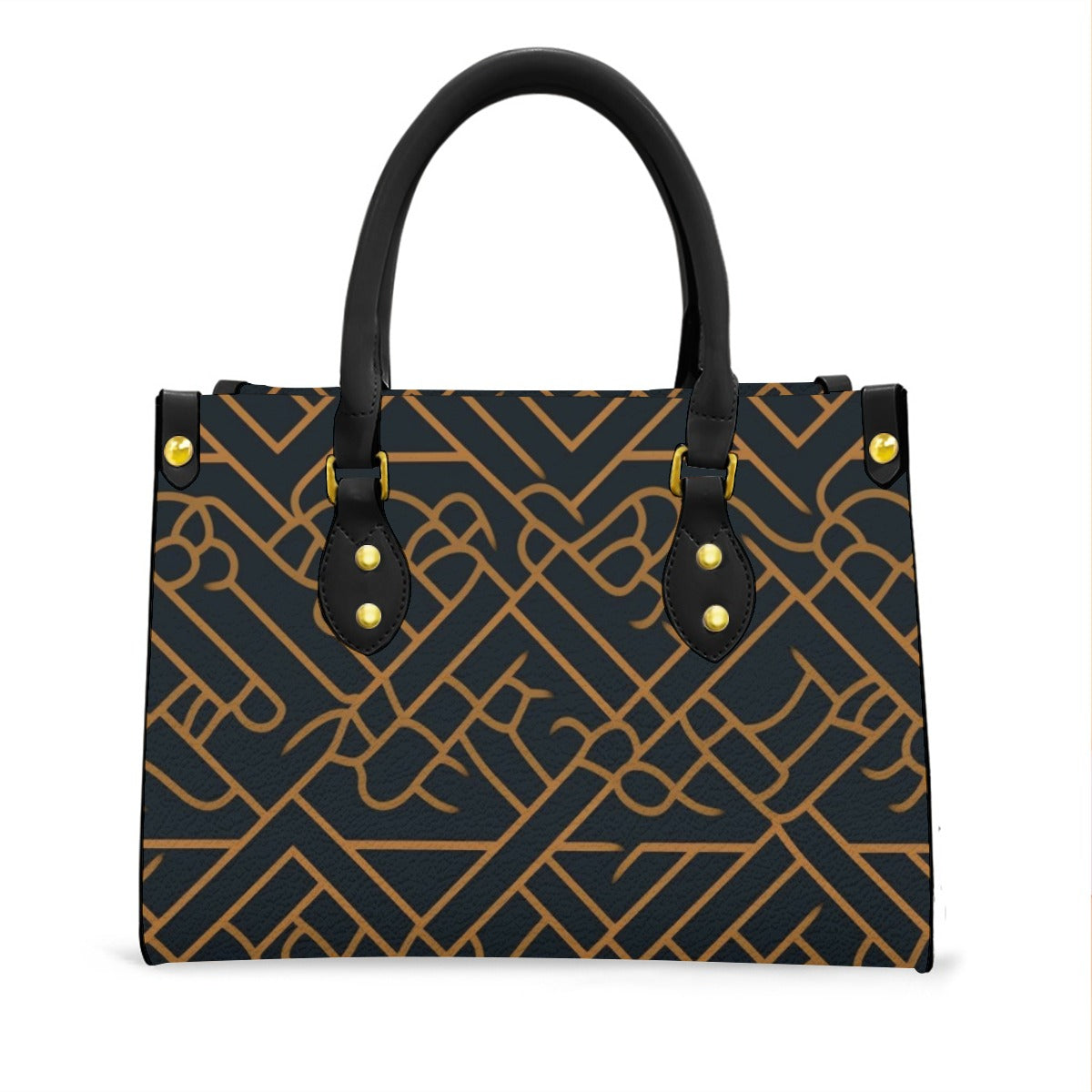 Ptahra B Women's Black/Line Pattern Tote Bag with Black Handle