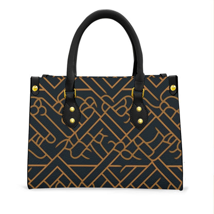 Ptahra B Women's Black/Line Pattern Tote Bag with Black Handle