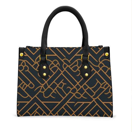 Ptahra B Women's Black/Line Pattern Tote Bag with Black Handle