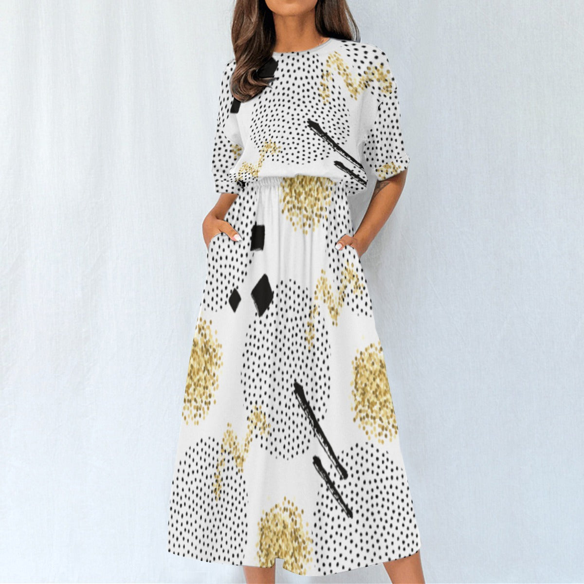 Ptahra B Women's Multi-Circle with Black Elastic Waist Dress