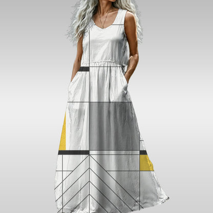 Ptahra B Women’s Graph Type Pattern Sleeveless Maxi Dress