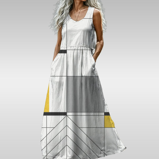 Ptahra B Women’s Graph Type Pattern Sleeveless Maxi Dress