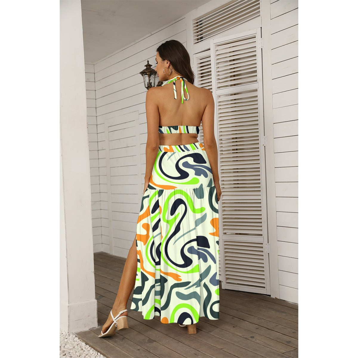 Ptahar B Women's Multi-Color Graphic Art Tie Back Wrap Dress