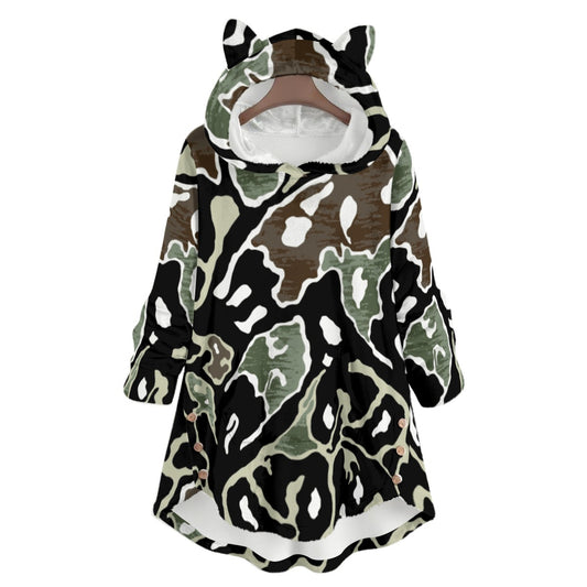 Ptahra Women's Multi-Earth Color Flannel Hoodie with Cat Ears