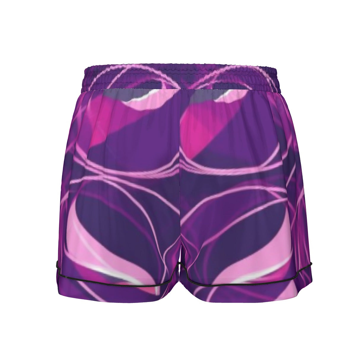 Ptahra B Purple Design Women's Imitation Silk Pajama Set With Short Sleeve