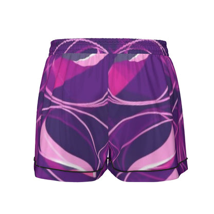 Ptahra B Purple Design Women's Imitation Silk Pajama Set With Short Sleeve