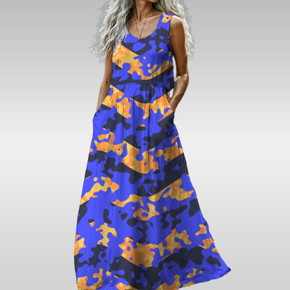 Ptahra B Women’s Zigzag with Blue Camo Sleeveless Maxi Dress