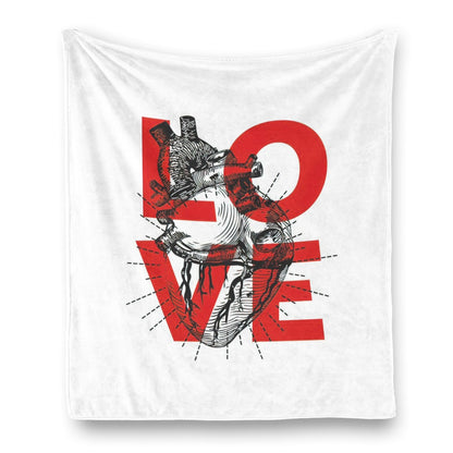 Ptahra White/Red LOVE Single-Side Flannel Blanket