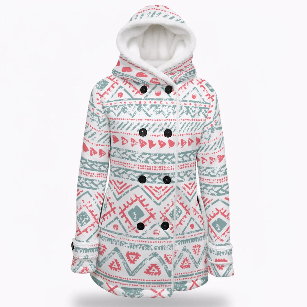 Ptahra Women's Holiday Hooded Double-Breasted Winter Coat With Fleece