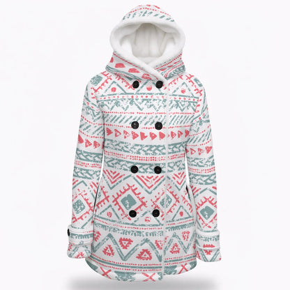 Ptahra Women's Holiday Hooded Double-Breasted Winter Coat With Fleece