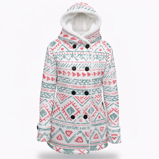 Ptahra Women's Holiday Hooded Double-Breasted Winter Coat With Fleece