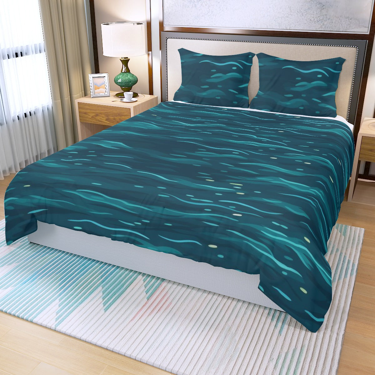 Ptahra Ocean Design Three Piece Duvet Bedding Set