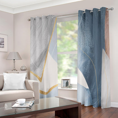 Ptahra B Blue/Grey Elegant Grommet Curtains