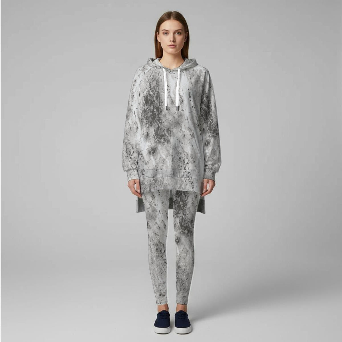 Ptahra Women's White/Grey Design Stretch Hoodie Set