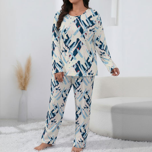 Ptahra Women’s White Multi-Blue Pattern Loungewear Set