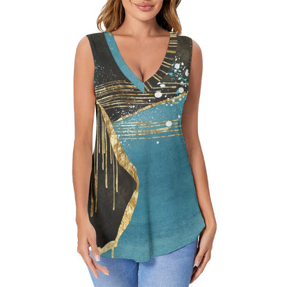 Ptahra B Blue Turquoise/Black/Gold Women's Sports Vest