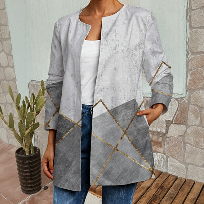 Ptahra B Women's Grey/Gold Line Design Faux Sweater Cardigan