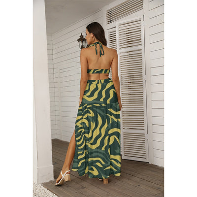 Ptahra B Women's Green/yellow Tie Back Wrap Dress