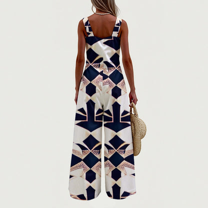 Ptahra B Women's Multi-Color Design Wide-Leg Jumpsuit