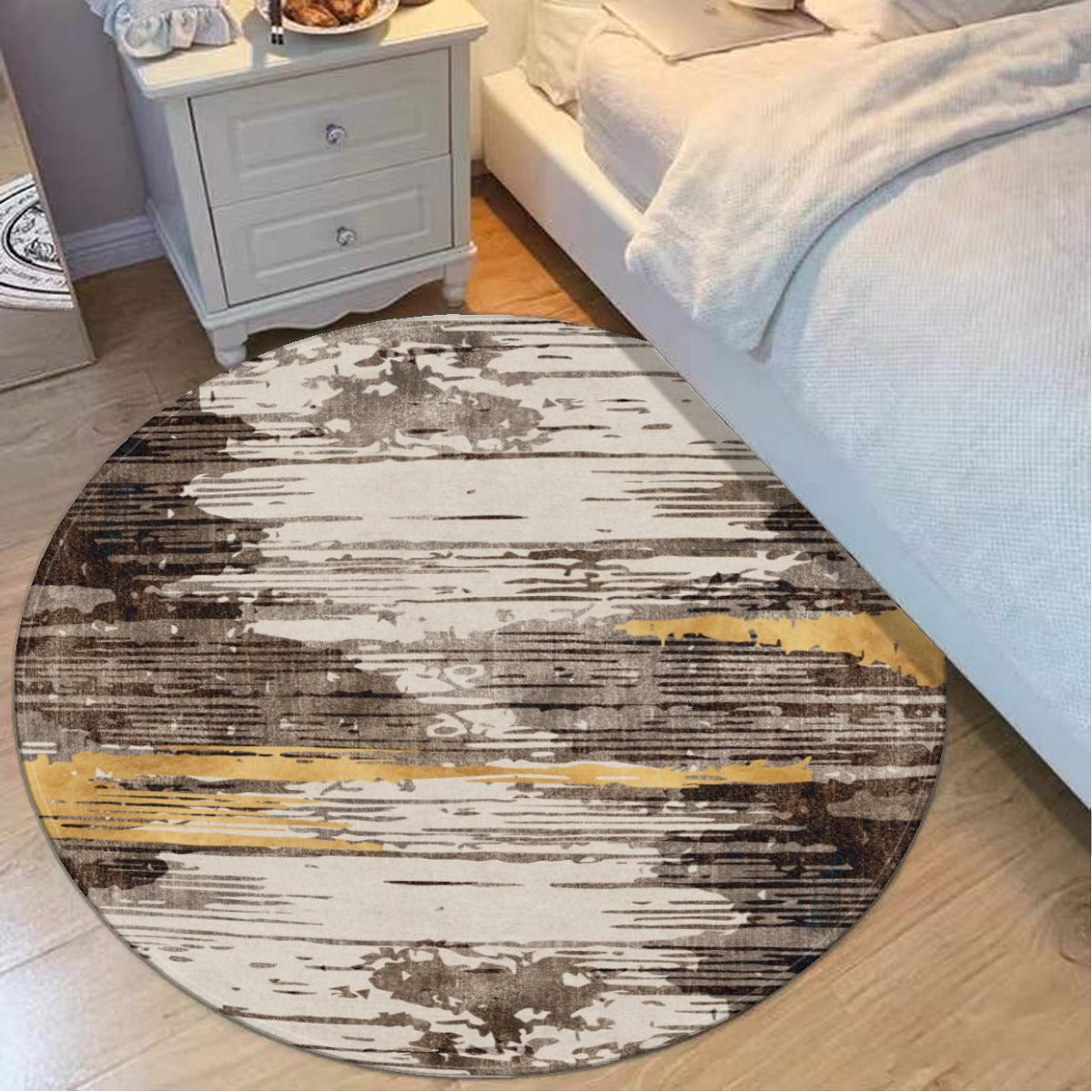 Ptahra B Grey/Black With Gold Paint Stroked Foldable round mat