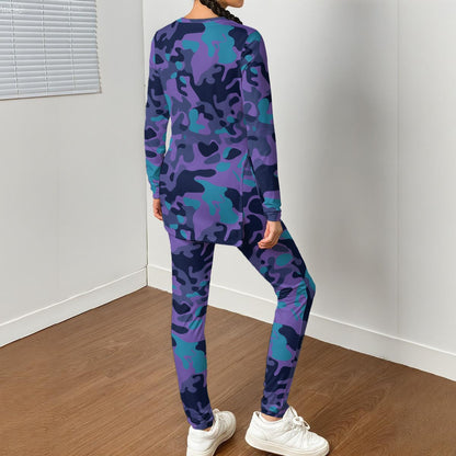 Ptahra B Women's Purple Camo Type Style Side Split T-shirt Set