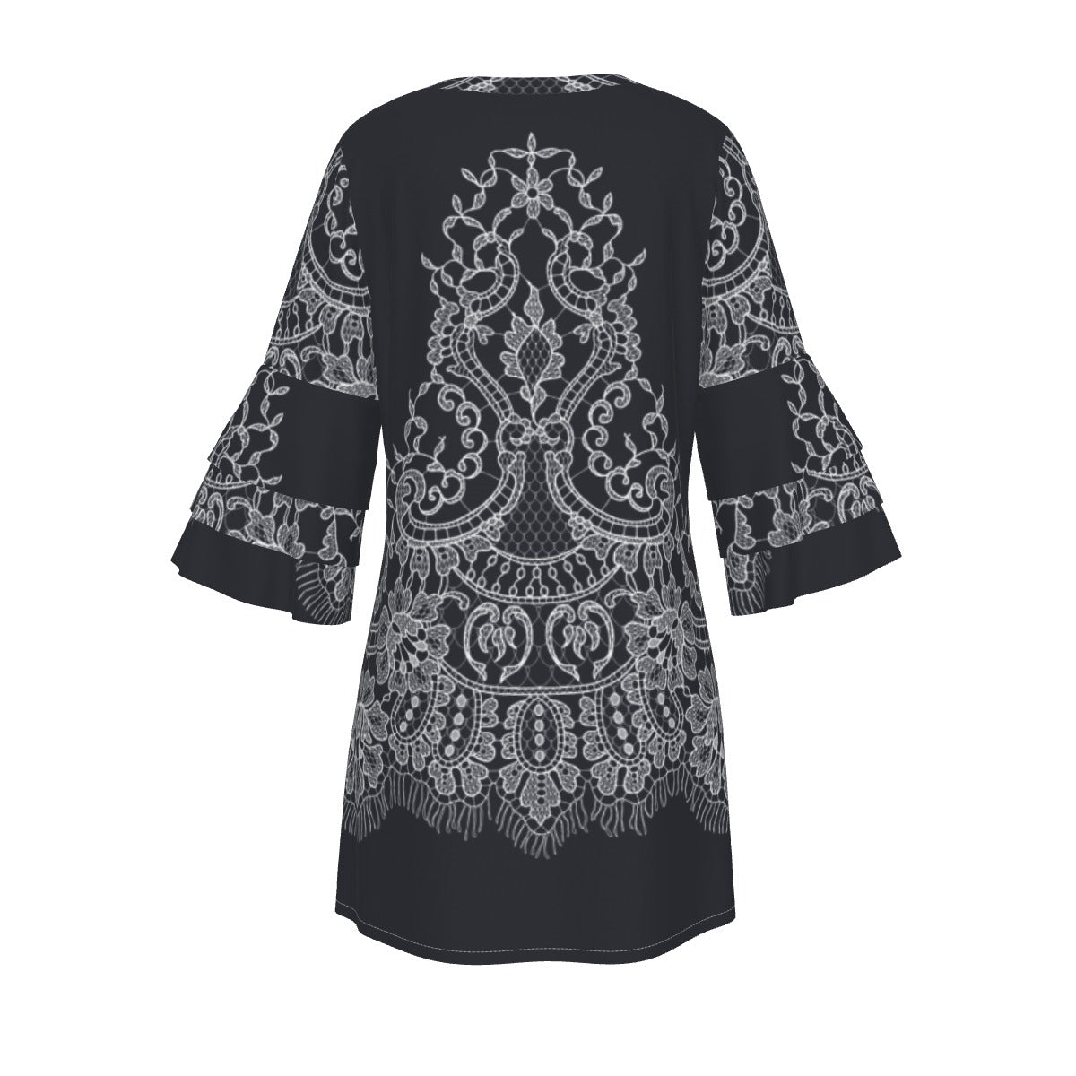 Ptahra B Women's Black/White Stacked Ruffle Sleeve Dress