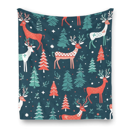 Ptahra Festive Holiday Deer Single-Side Flannel Blanket