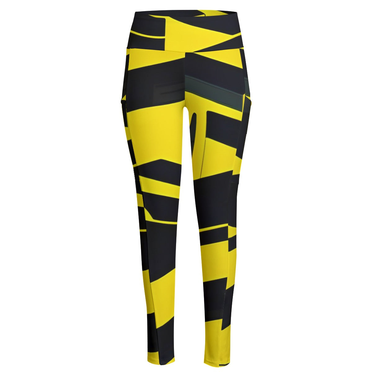 Ptahra B Women's Yellow/Black High Waist Leggings With Side Pocket