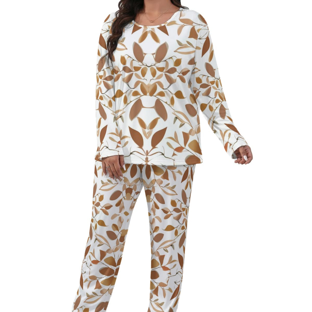 Ptahra Women’s White/Brown Design Loungewear Set