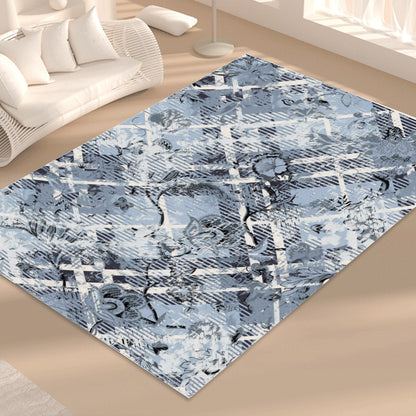 Ptahra B Blue Floral/Line Pattern Foldable Rectangular Floor Mat