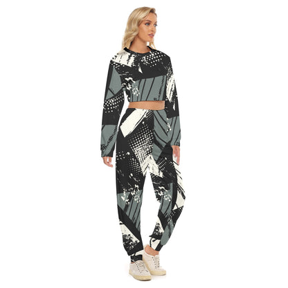 Ptahra B Women's Black/Grey/White Graphic/ Sporty Crop Sweatshirt Suit