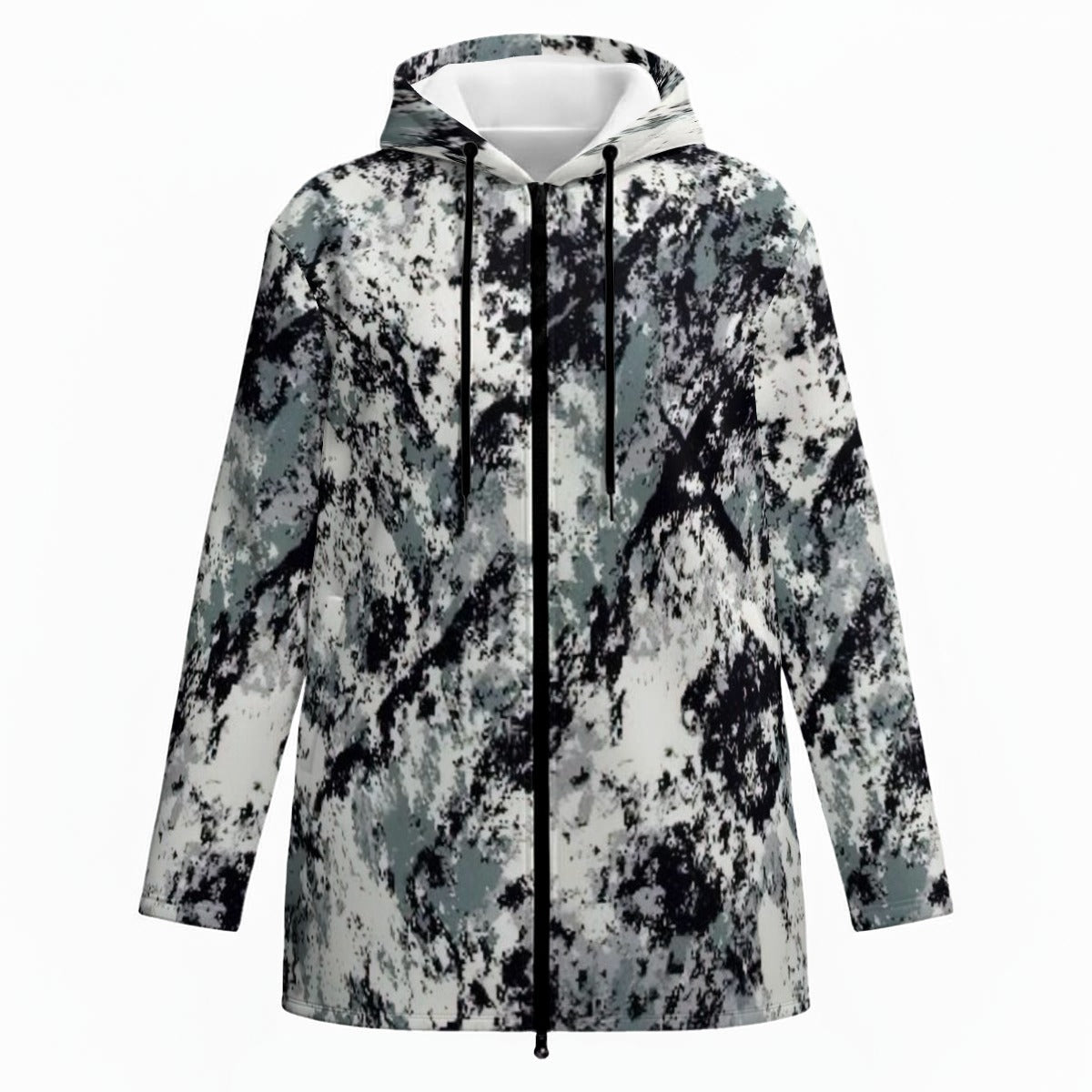 Ptahra Women’s Blended Artistic Black/Grey/White Plush Lined Hoodie Jacket