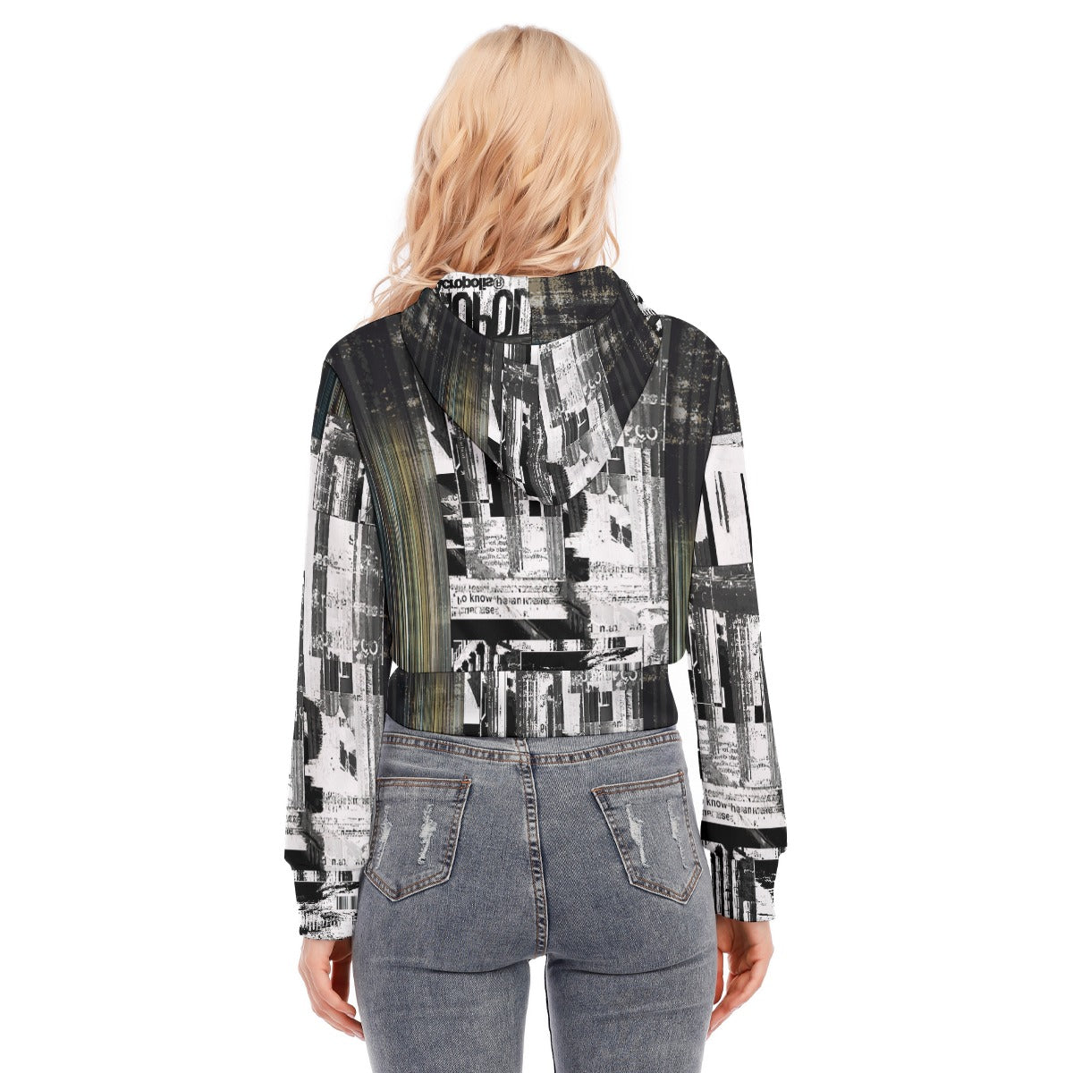 Ptahra B Women's Graphic Design Crop Top Hoodie With Zipper Closure