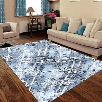 Ptahra B Blue Floral/Line Pattern Foldable Rectangular Floor Mat