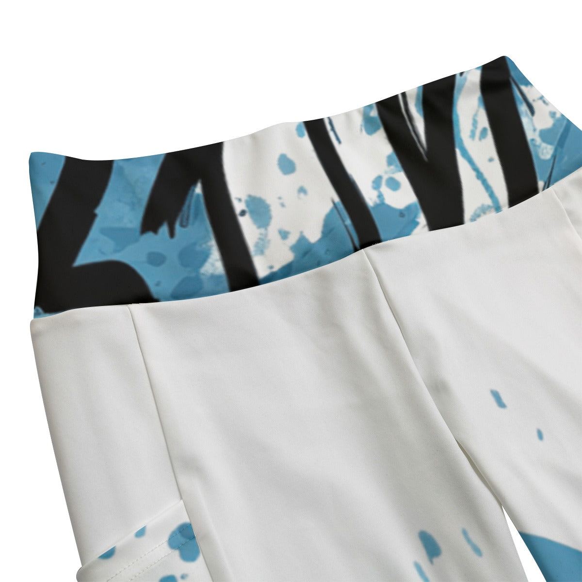 Ptahra B Women's White/Blue Black Design High Waist Leggings With Side Pocket