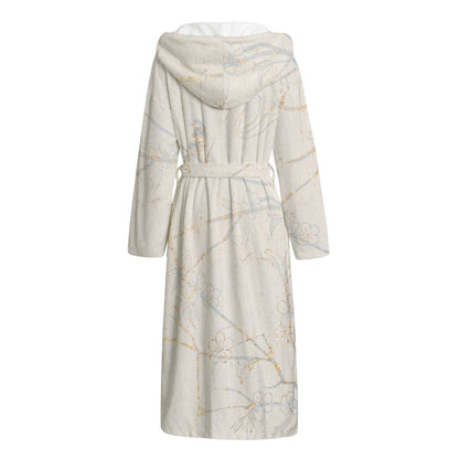 Ptahra Women's Beige/Light Floral Flannel Hooded bathrobe