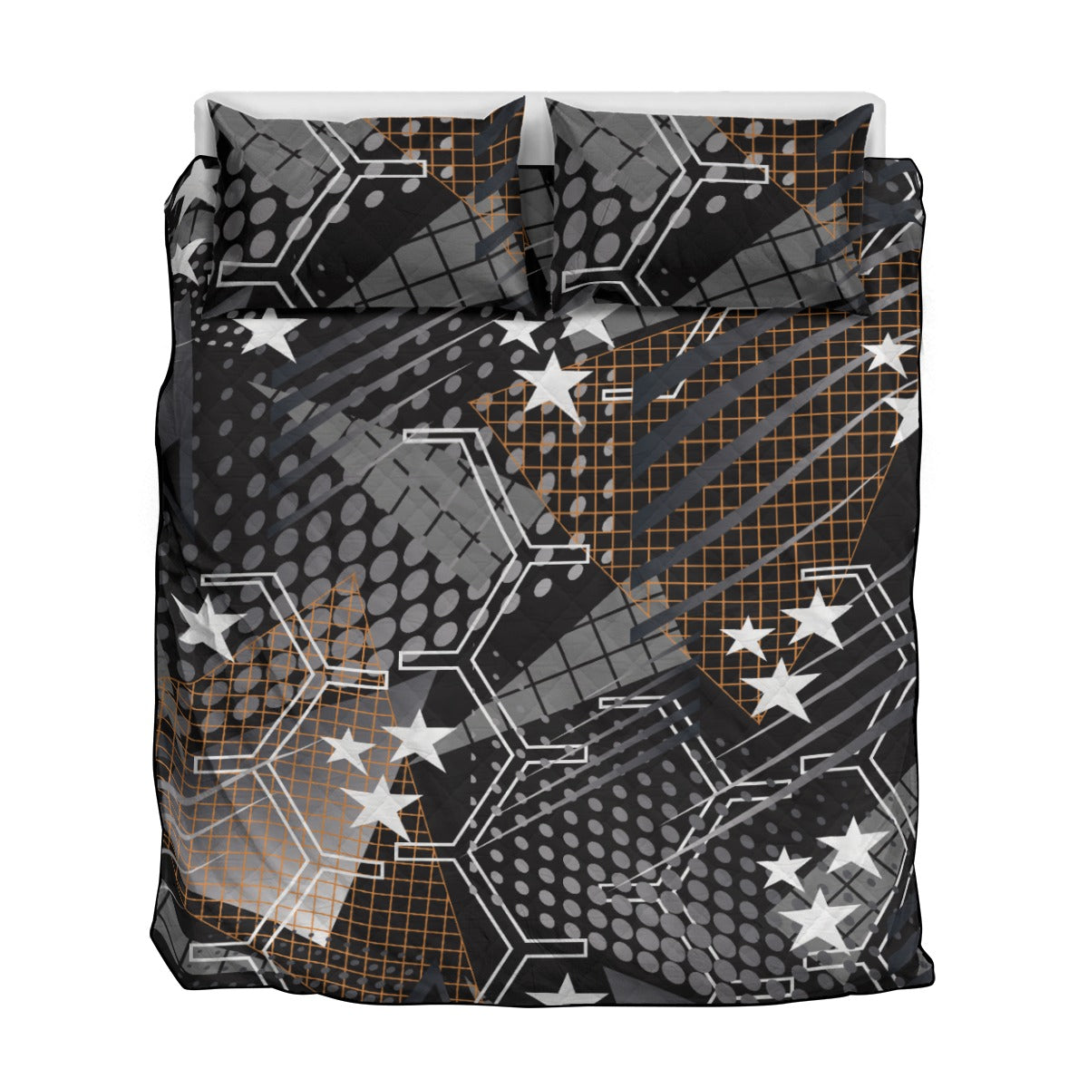 Ptahra B Stars/Sporty/Black Quilt & Pillow Cases With  Edge-Wrapping Strips
