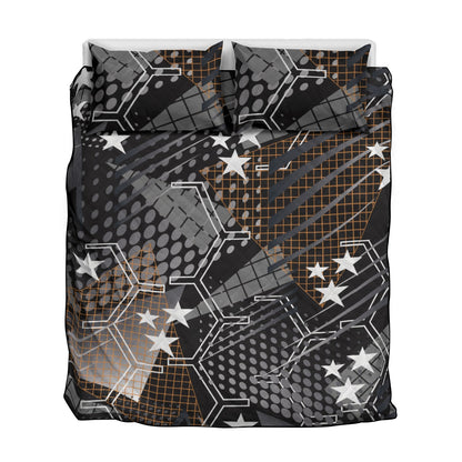 Ptahra B Stars/Sporty/Black Quilt & Pillow Cases With  Edge-Wrapping Strips