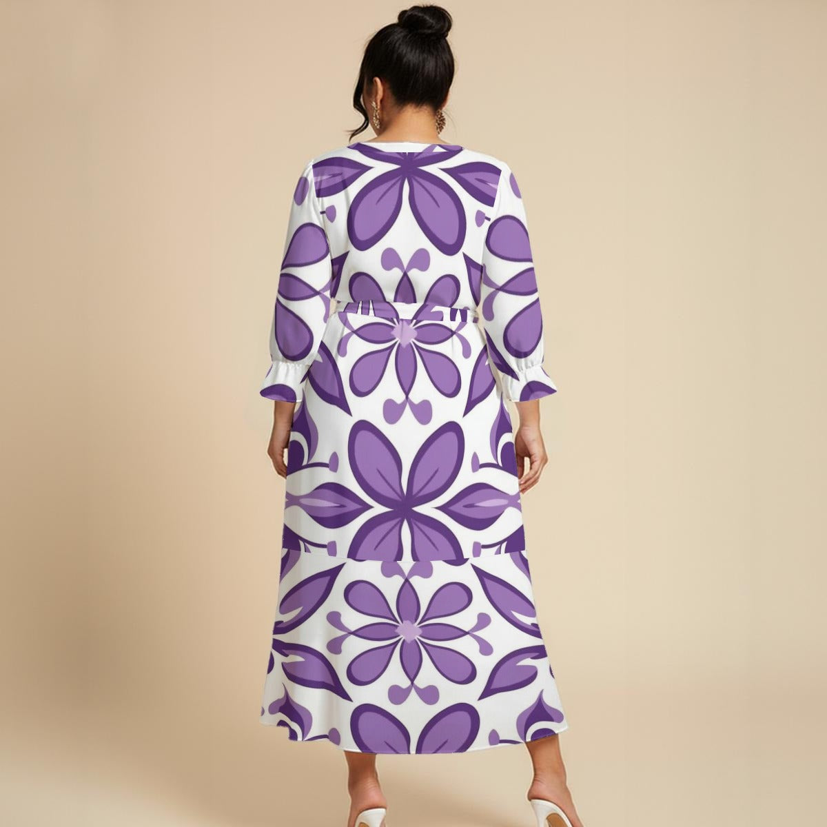 Ptahra Women’s White/Purple Floral Maxi Dress