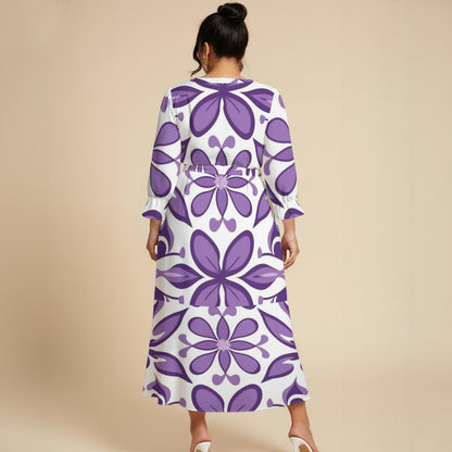 Ptahra Women’s White/Purple Floral Maxi Dress