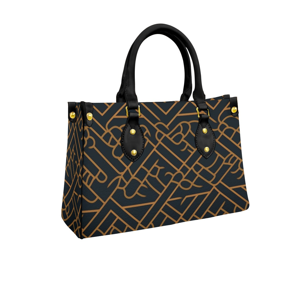Ptahra B Women's Black/Line Pattern Tote Bag with Black Handle