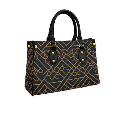 Ptahra B Women's Black/Line Pattern Tote Bag with Black Handle