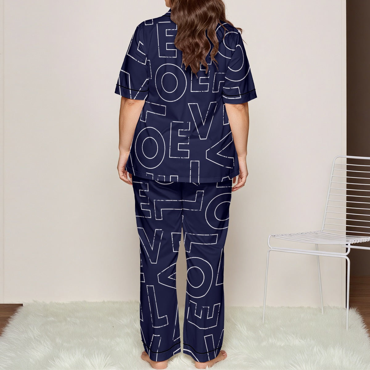 Ptahra B Women's Navy Blue "Love" Trousers Pajamas Set