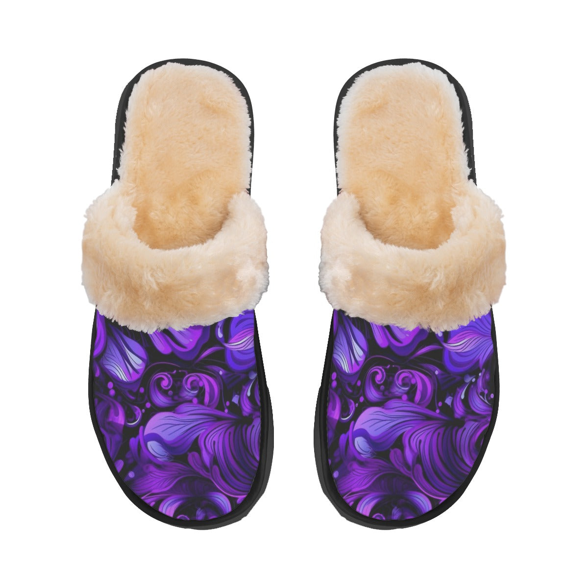 Ptahra B Women's Purple Floral Home Plush Slippers