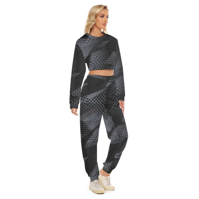 Ptahra B Women's Black/Grey Casual Graphic Crop Sweatshirt Suit
