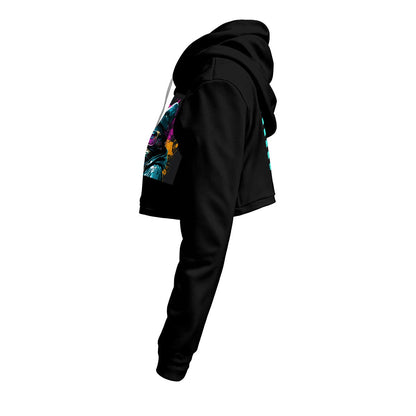 Ptahra Women's Black Graphic Street Cropped Hoodie