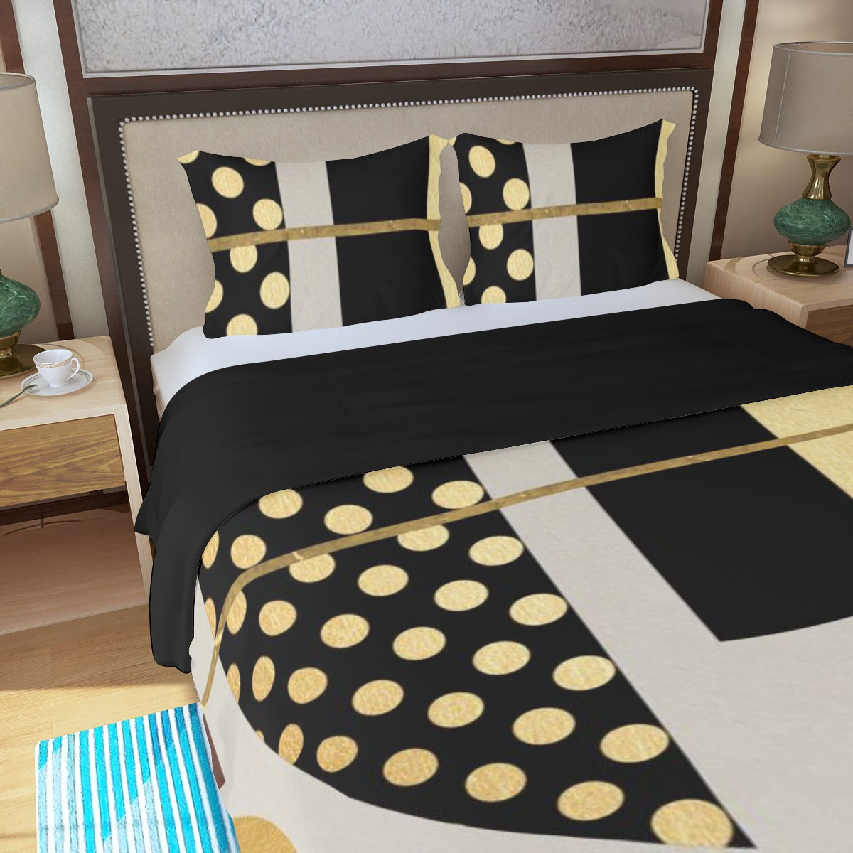 Ptahra B Modern Pock-a-Dot Style Three Piece Duvet Bedding Set