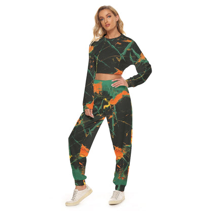 Ptahra B Women's Black/Green/Orange Crop Sweatshirt Suit