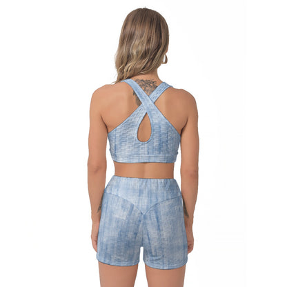 Ptahra B Women's Baby Blue Sports Bra Suit