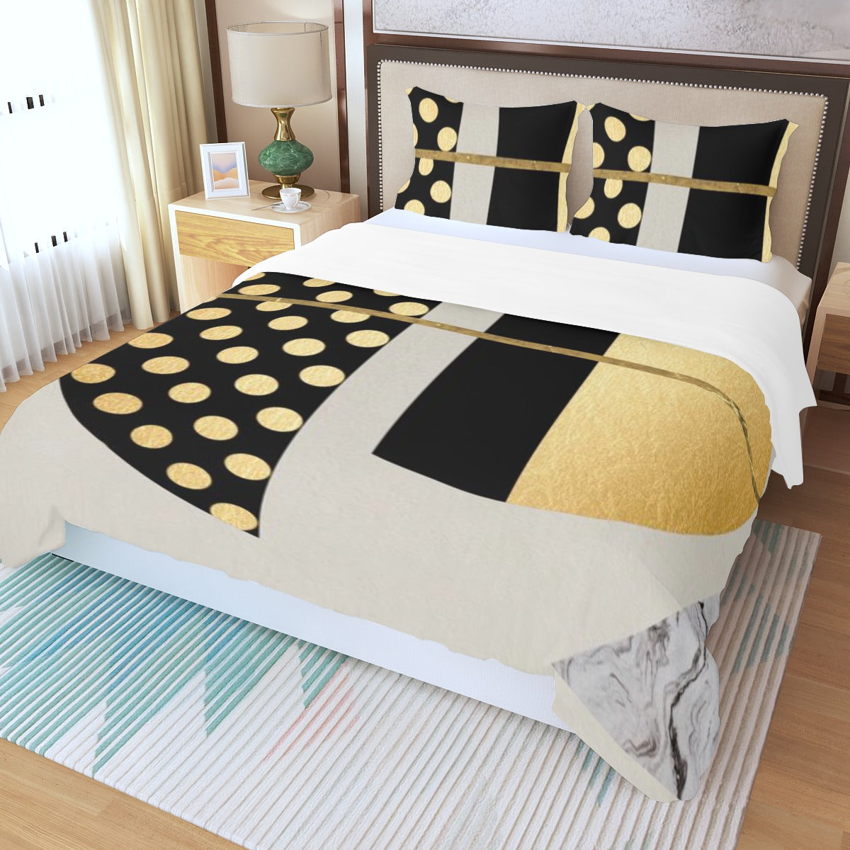 Ptahra B Modern Pock-a-Dot Style Three Piece Duvet Bedding Set